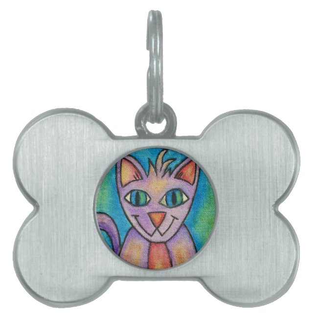 Pink Purple Kitty Cat Pet ID Tag (Front)
