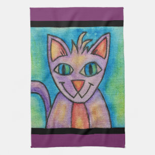 Pink Purple Kitty Cat Tea Towel
