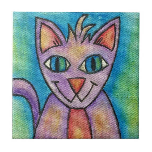 Pink Purple Kitty Cat Tile (Front)