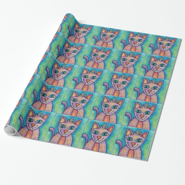 Pink Purple Kitty Cat Wrapping Paper (Unrolled)