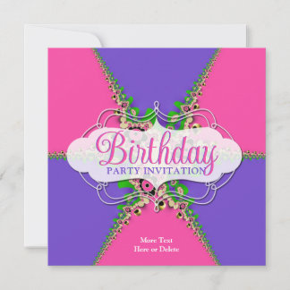Pink Purple Lace Exotic Birthday Party Invitation