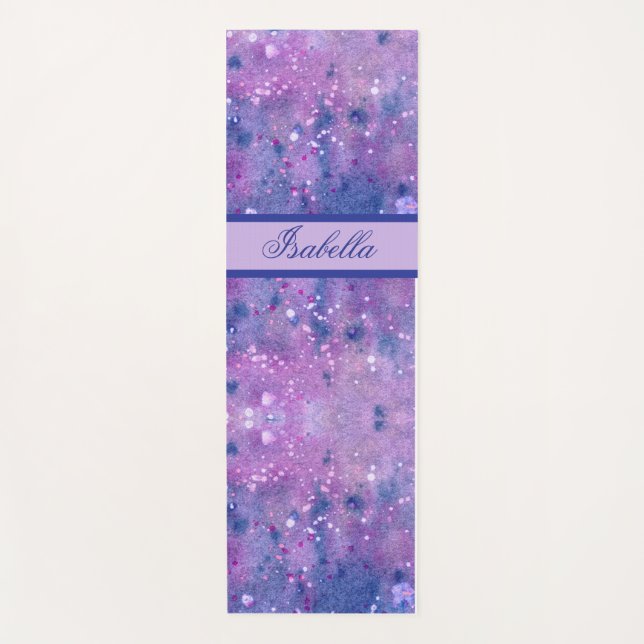 Pink Purple Lavender Watercolor Paint Spatters  Yoga Mat (Front)