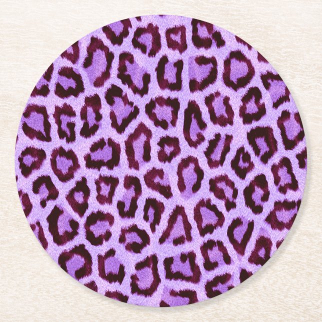 Pink Purple Leopard Fur Spots Pattern Round Paper Coaster (Front)