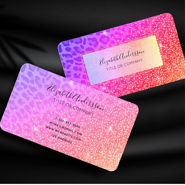 Pink purple leopard sparkle glam girly foil business card (Creator Uploaded)