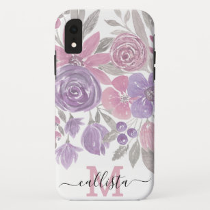 Pink Purple Light Sage Green Floral Watercolor Case-Mate iPhone Case