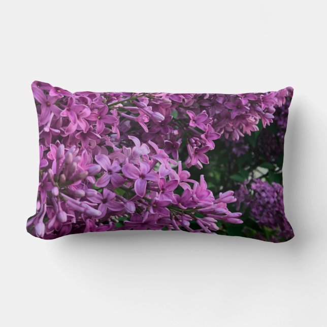 Pink purple lilacs | romantic pink floral photo lumbar cushion (Front)