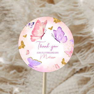 Pink Purple Little Butterfly Birthday Party Classic Round Sticker