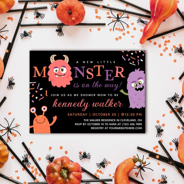 Pink Purple Little Monster Halloween Baby Shower Invitation (Creator Uploaded)