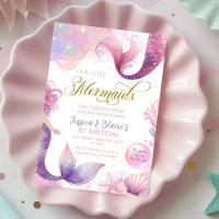 Pink Purple Little Two Mermaids Twins Birthday 