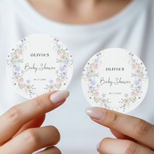 Pink Purple Little Wildflower Girl Baby Shower Classic Round Sticker