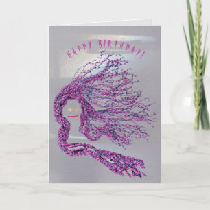 Pink purple long hair for a cool birthday card