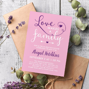 Pink Purple Love Makes A Family Adoption Shower Invitation