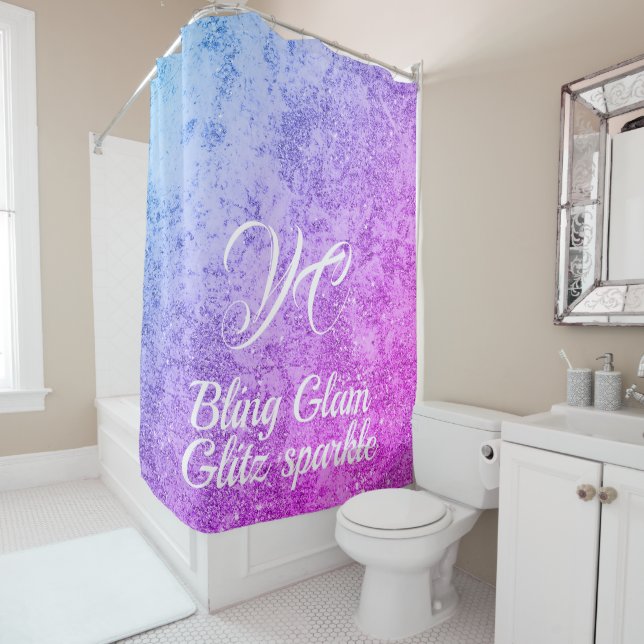 Pink Purple Luxury Girly Sparkle Bling Shower Curtain (In Situ)