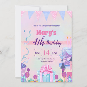 pink purple magical cute girly invitation