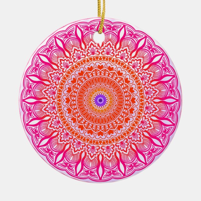 Pink purple Mandala Ceramic Tree Decoration (Front)