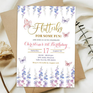 Pink Purple Meadow Floral Butterfly Birthday Invitation