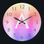 Pink Purple Metallic Monogram Name & Initial Large Clock<br><div class="desc">Pink and Purple Ombre Pastel faux Metallic Monogram Name and Initial Serving Wall Clock. The Wall Clock makes the perfect gift for someone who loves Pink and Purple stainless steel.</div>