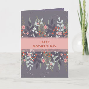Pink Purple Minimalist Floral Ribbon Mother's Day Card