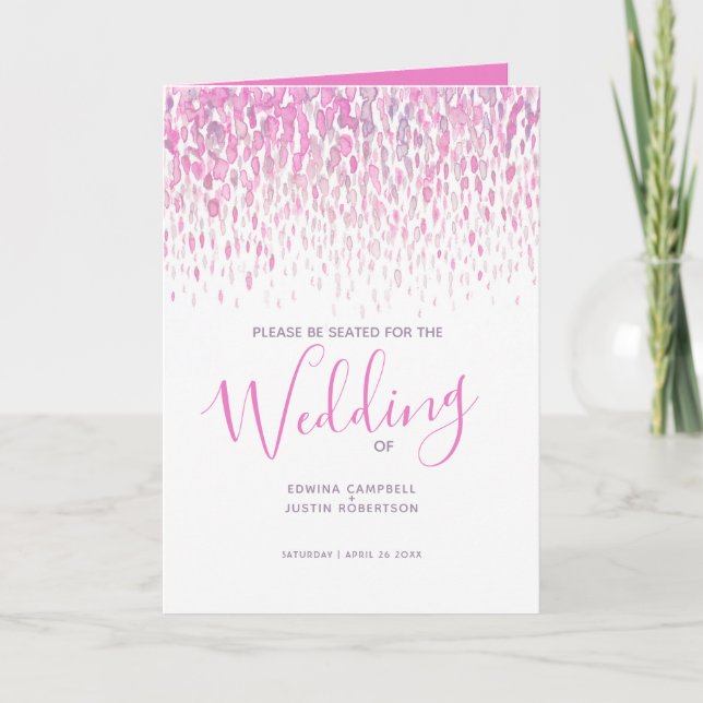 Pink purple modern cascading art wedding programs programme (Front)