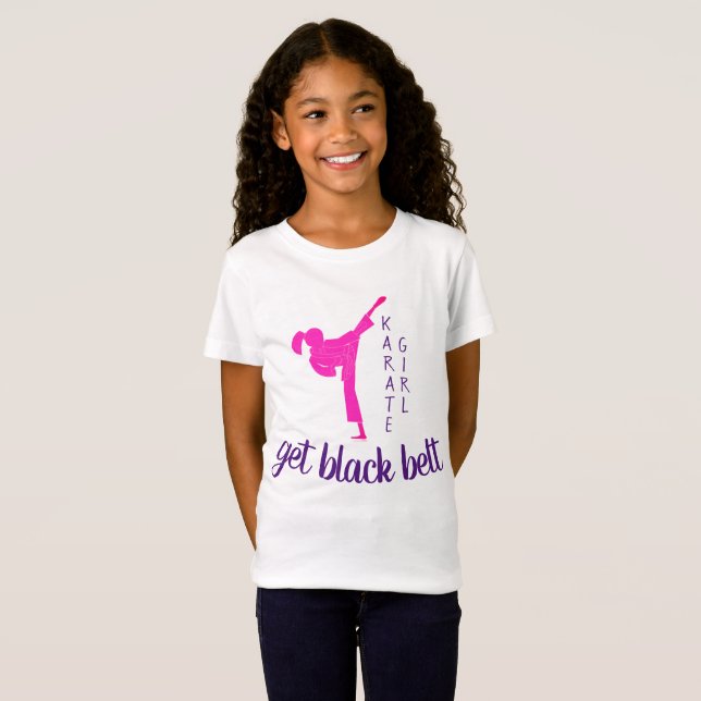 Pink Purple Modern Cute Girl Martial Arts Karate T-Shirt (Front Full)