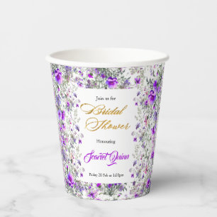 pink-purple modern wildflower bridal shower paper cups