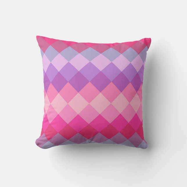 Pink & Purple Mosaic Diamond Geometric Pattern Cushion (Front)