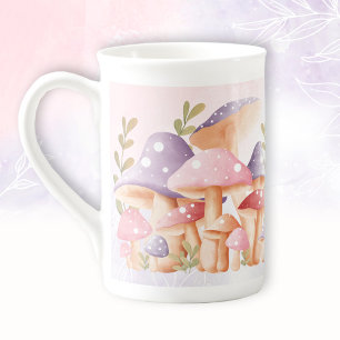 Pink Purple Mushrooms Cute Fall Name Bone China Mug