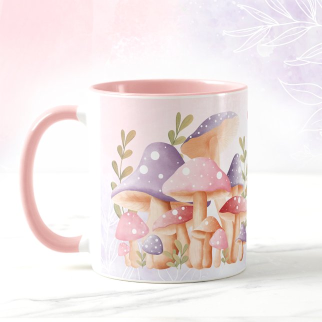 Pink Purple Mushrooms Cute Fall Name Mug (Pink Purple Mushrooms Cute Fall Name Mug)