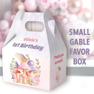 Pink Purple Mushrooms Fall 1st Birthday Gable Favour Box