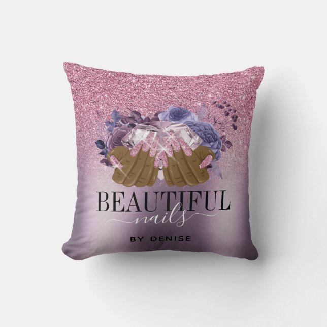 PINK purple nail salon woman hand nails technician Cushion (Front)