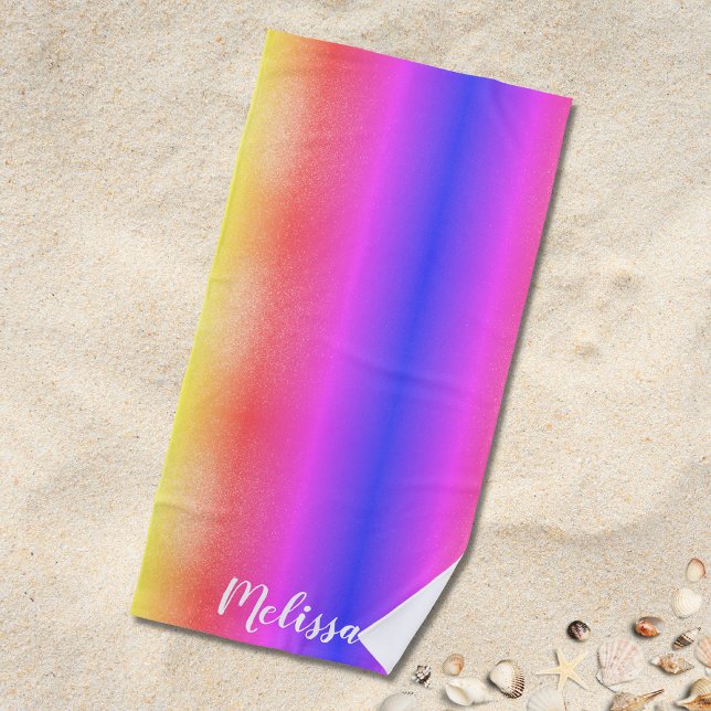 Pink Purple Name Monogram Beach Towel (Creator Uploaded)