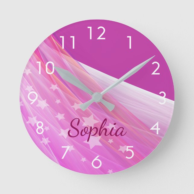 Pink purple name monogram girl round clock (Front)