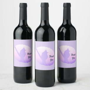 Pink Purple Nature Bird Silhouette Thank You Wine Label