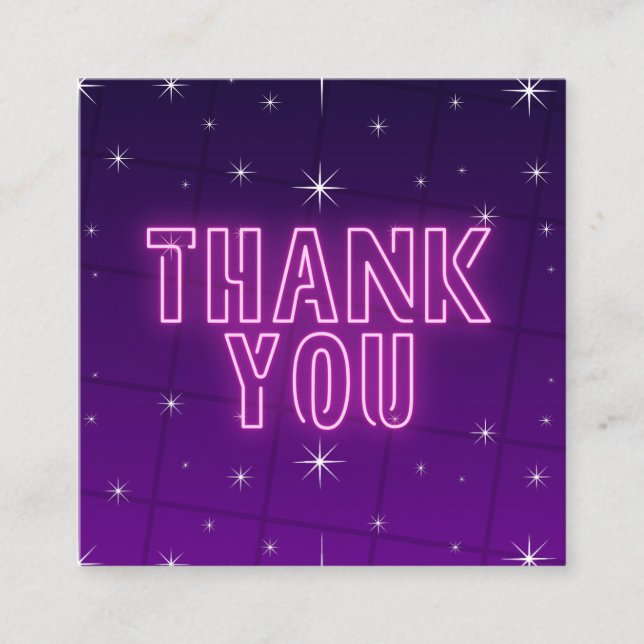 Pink & Purple Neon Sparkly Sparkle Thank You Cool Square Business Card (Front)