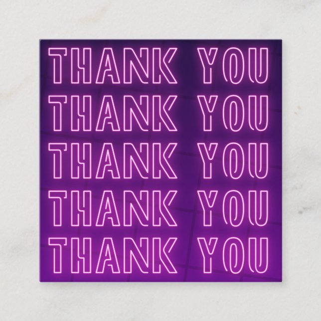 Pink & Purple Neon Thank You Typography Text Cool  Square Business Card (Front)