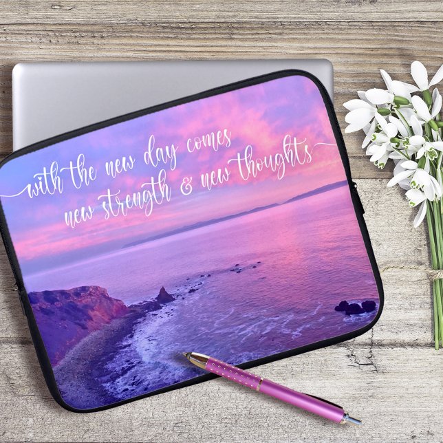 Pink Purple Ocean Sunset Photo Inspirational Quote Laptop Sleeve (Creator Uploaded)