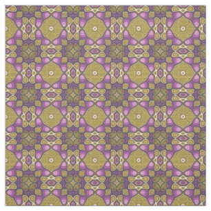 Pink Purple Ochre Olive Green Aztec Mosaic Pattern Fabric