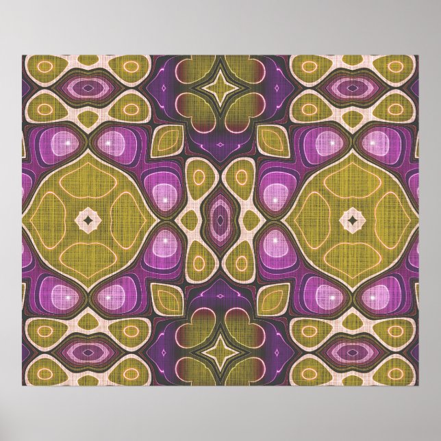 Pink Purple Ochre Olive Green Hip Ornate Art Motif Poster (Front)