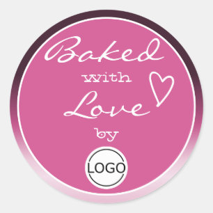 Pink Purple Ombre Baked with Love with Circle Logo Classic Round Sticker