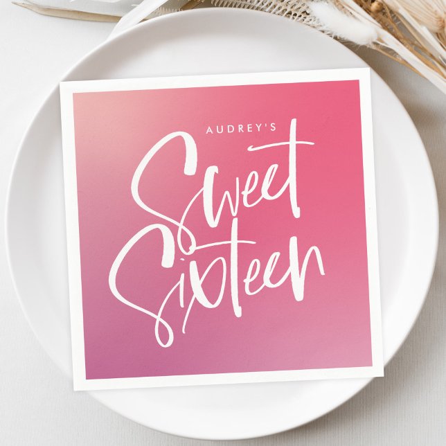Pink Purple Ombre Calligraphy Sweet Sixteen  Napkin (Creator Uploaded)