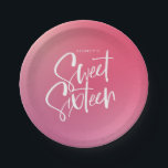 Pink Purple Ombre Calligraphy Sweet Sixteen  Paper Plate<br><div class="desc">Pink Purple Ombre Calligraphy Sweet Sixteen paper plate features modern calligraphy on a bright and colourful gradient background.</div>