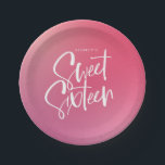 Pink Purple Ombre Calligraphy Sweet Sixteen  Paper Plate<br><div class="desc">Pink Purple Ombre Calligraphy Sweet Sixteen paper plate features modern calligraphy on a bright and colourful gradient background.</div>