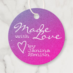 Pink Purple Ombre Cute Made with Love Heart Symbol Favour Tags