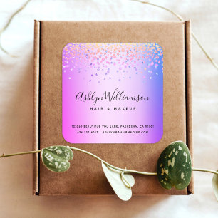 Pink purple ombre hair salon makeup artist modern square sticker