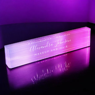 Pink Purple Ombre Makeup and Hair Beauty Nameplate