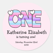 Pink Purple Ombre Stripes Hearts First Birthday