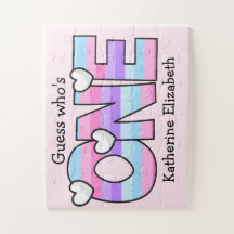 Pink Purple Ombre Stripes Hearts First Birthday