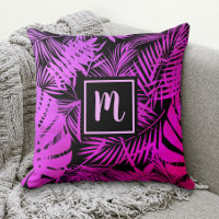 Pink purple ombre tropical palm leaf monogram