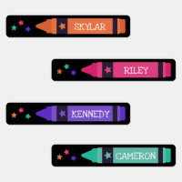 Pink Purple Orange Crayons & Stars Name