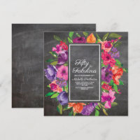 Pink Purple Orange Floral Chalkboard 50th Birthday